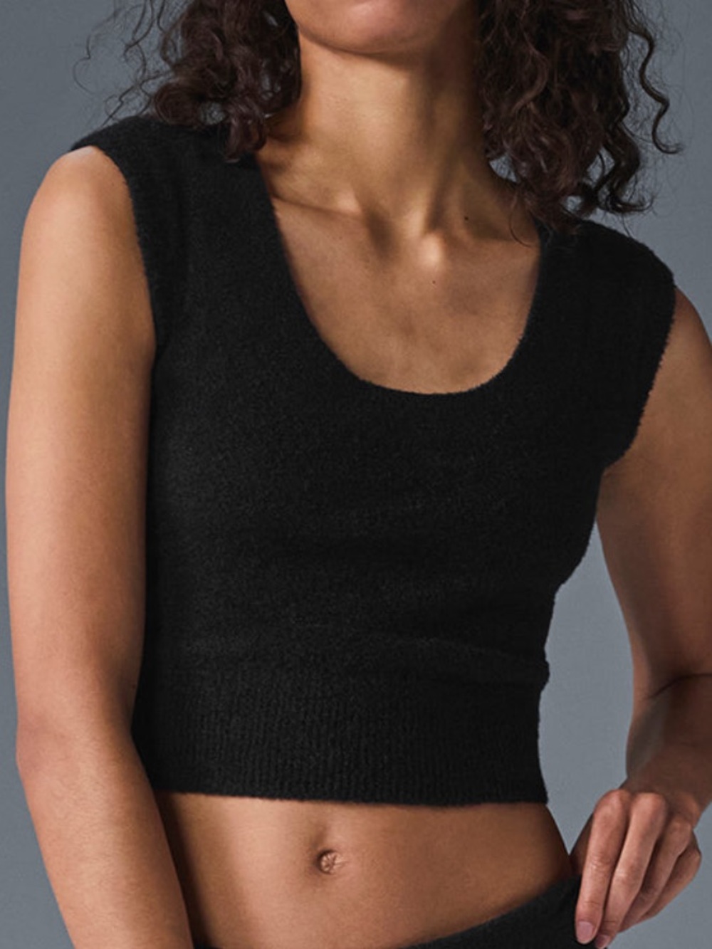 ALO Yoga Black Knit Scoop Neck Tank